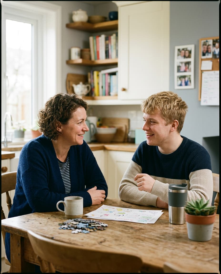 Carer with client, smiling